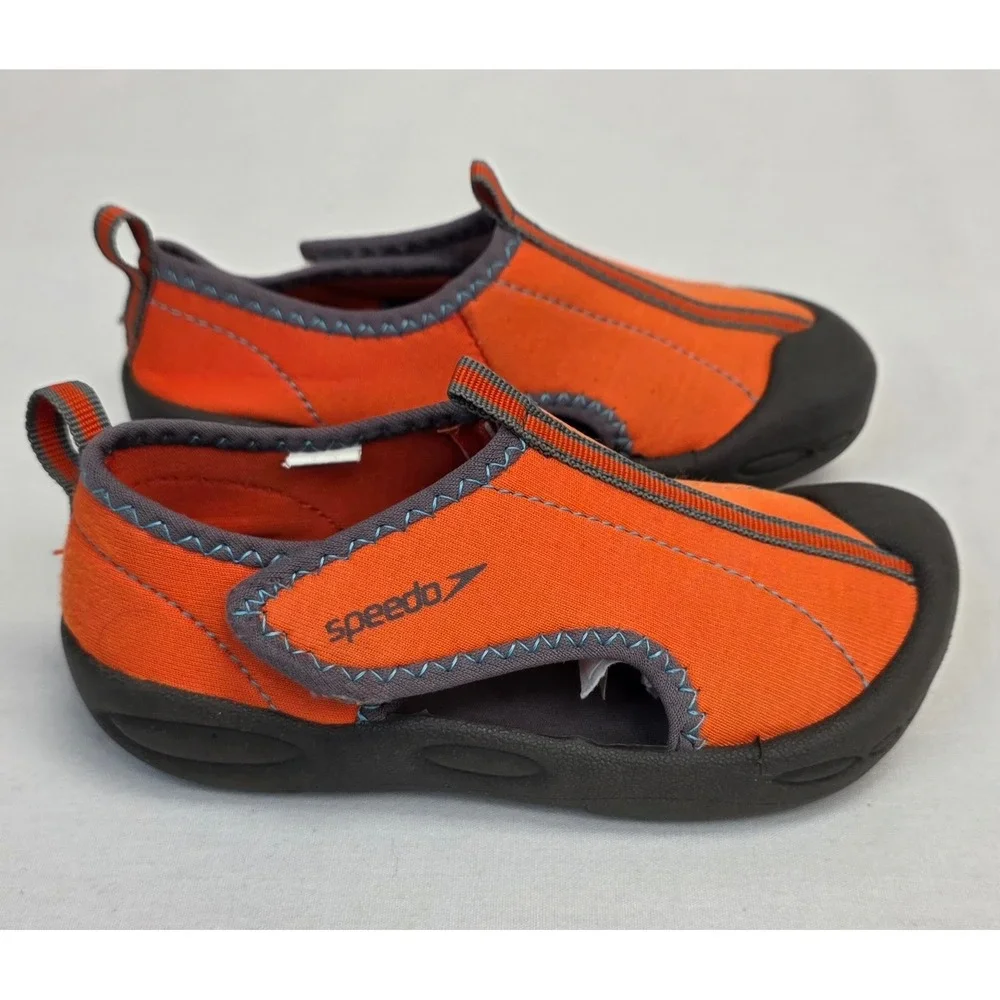 Speedo Kids Orange Grey Water Shoes Swim Pool Beach Shoes Size L 9/10